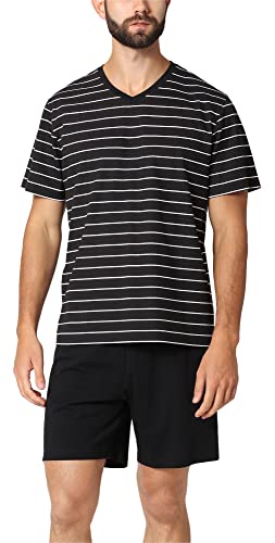 Preisvergleich Produktbild Ladeheid Herren Schlafanzug kurz aus Baumwolle LA40-223 (Schwarz Weiß, XL)