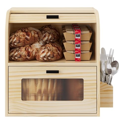 TQVAI Roll Top Bread Box for Kitchen Countertop, Keep Fresh