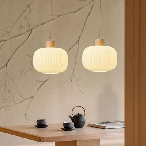 Lustres suspendus en bois de style japonais et verre noble
