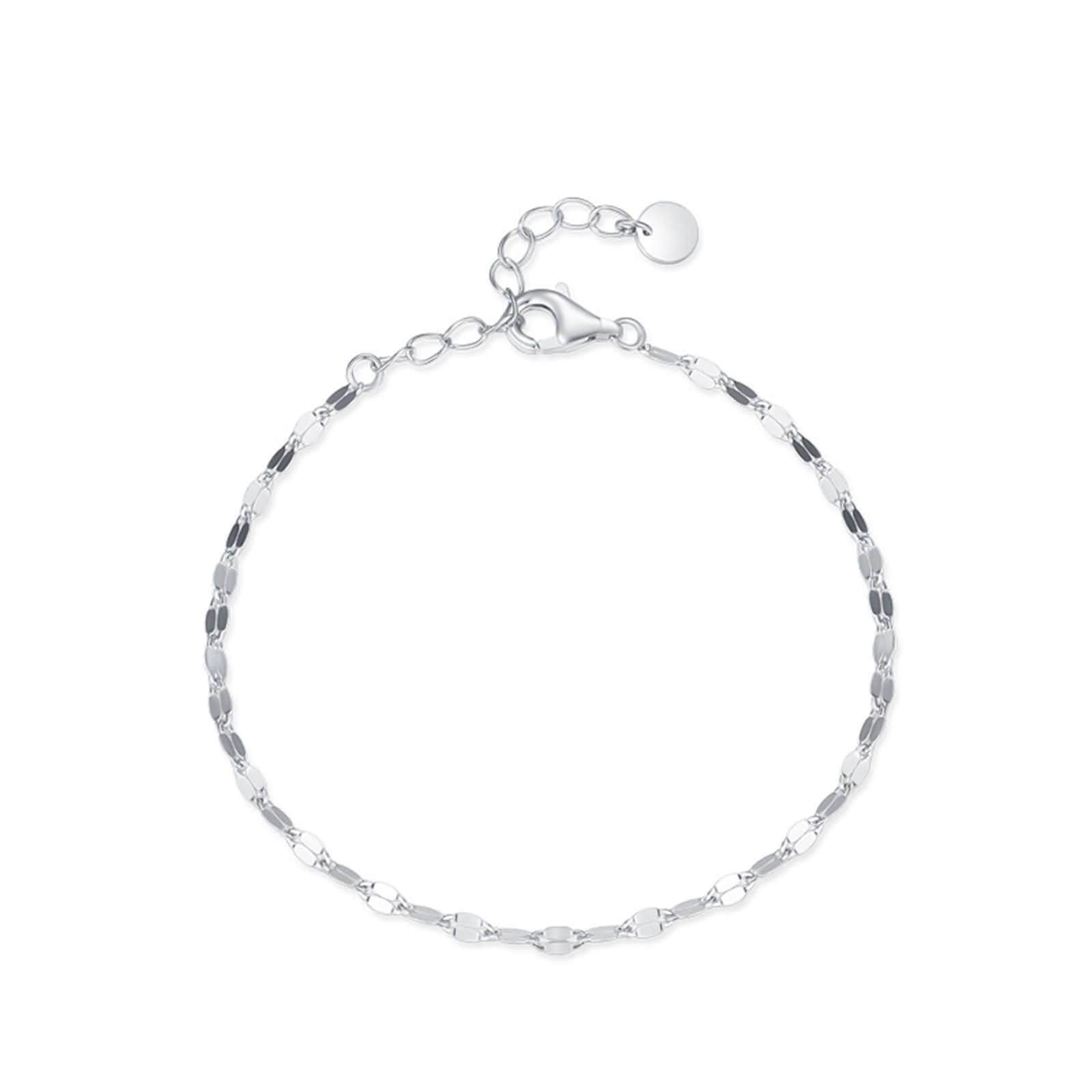 Braccialetto Donna Oro Bianco 9K / 14K / 18K, Catena Semplice, Regolabile 16 CM + 5 CM, Bracciale Catena Argento Donna