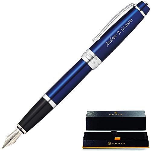 Cross Pen | Engraved/Personalized Cross Bailey Blue Lacquer Fountain Gift Pen - Chrome Trim At0456-12Ms. Custom Engraving Included. #TOP27
