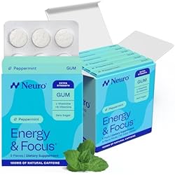 Neuro Energy & Focus Gum, Extra Strength - 100mg Natural Caffeine Gum & Nootropic Energy Supplement with L-Theanine & B Vitamins - Sugar Free, Vegan - Peppermint, 54ct