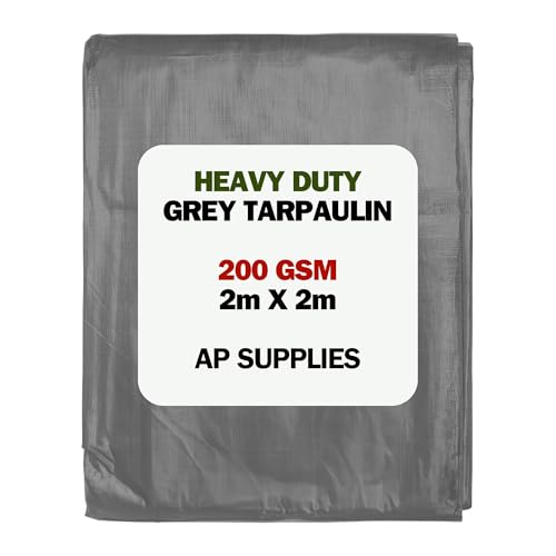 AP Supplies 200gsm Grey Tarpaulin 2m x 2m – Waterproof, Tear Resistant, UV Protected Ground Sheet Cover for Camping, Construction, Garden & Outdoor Equipment Protection