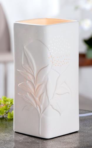 Table Lamp, Leaf Motif, Porcelain, White, Pu 1, L. 13 Cm, W. 13 Cm, H. 28 Cm