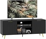 HOMCOM Meuble TV pour téléviseurs jusqu'à 55 po, Centre de divertissement moderne avec armoires de rangement et étagères ouvertes, Table de console multimédia pour salon, chambre, Noir