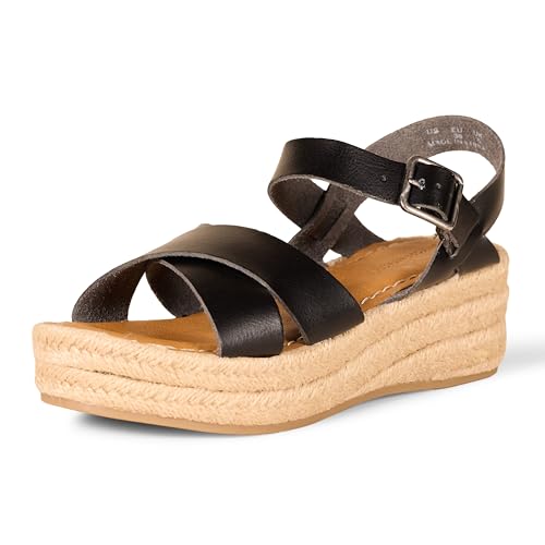 Amazon Essentials Women's Ankle Strap Flatform Espadrille Sandal Shoes, Faux Leather, Black, 7 by Amazon Essentials - Used condition - US$19.54