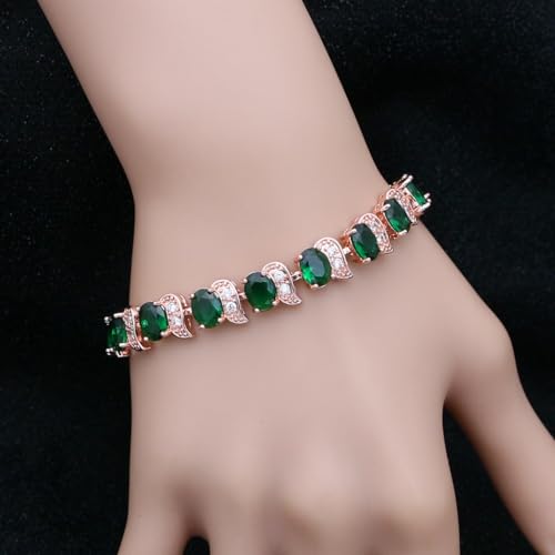 Image of LMXXVJ Fashion Tennis Bracelet Created Emerald White Gold Plated Charm Bracelet Gifts Jewelry for Women