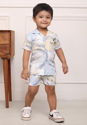 Image of POLKA TOTS Cotton Half Sleeves Shirt With Shorts, All Over Print Cord Set for Baby Boy Kids