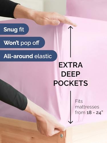 Image of Extra Deep King Fitted Sheet - Single Fitted Sheet Only - Light Pink | Easily Fits 18 inch to 24 inch Mattress, Soft, Wrinkle Free, Breathable & Comfy, Extra Deep Pockets Hotel Luxury Fitted Sheet