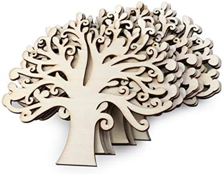 WINOMO 10pcs Family Tree Wood Cutout Blank Wooden Tree Embellishments for DIY Crafts Decoration