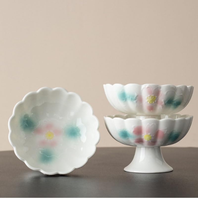 Ceramic Hand Painted High Legged Fruit Snack Plate of Dried Fruits for Afternoon Tea Snacks