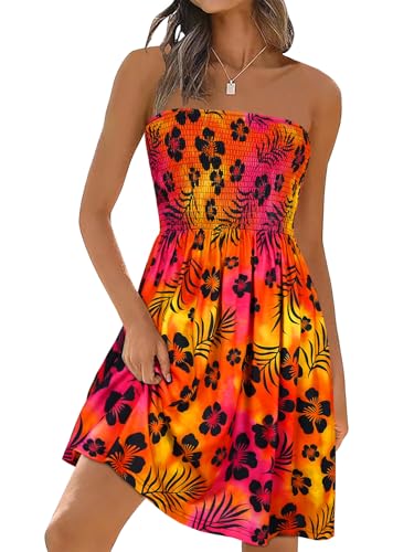 Image of elescat Summer Dresses for Women 2026 Strapless Casual Beach Cover Ups Tube Top Sundress
