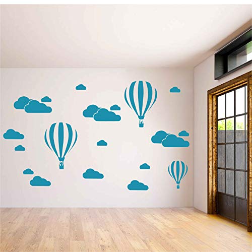 Giant Removable Vinyl 3D Hot Air Balloons With Clouds Wall Decals Diy Wall Stickers Nursery Decor Kids Bedroom Art Decoration Girls Rooms Decal Child Sticker Home Walls Decal (White) D952 (Teal) #TOP1