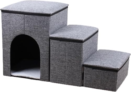 Vinebeautifulペット用階段 猫 ペットステップ 折りたたみペットステップ 3段式ポリエステル製 収納ボックス付き 150斤耐荷重 防滑底面 72x42cm 犬&猫用 洗濯可能カバー 家庭/旅行兼用 (A)
