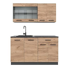 Vicco Singleküche R-Line, Goldkraft Eiche/Anthrazit, 140 cm ohne Arbeitsplatte