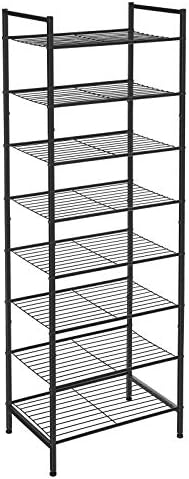 SONGMICS 8-Tier Slim Shoe Rack, Shoe Storage Organiser Stand, 16-24 Pairs of Shoes, Space-Saving with Large Capacity, Vertical Metal Shoe Shelf Storage, 44.6 x 30.5 x 128.5 cm, Black LMR028B01