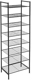 SONGMICS 8-Tier Slim Shoe Rack, Shoe Storage Organiser Stand, 16-24 Pairs of Shoes, Space-Saving with Large Capacity, Vertical Metal Shoe Shelf Storage, 44.6 x 30.5 x 128.5 cm, Black LMR028B01