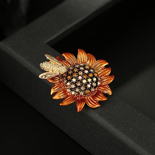 Image of Rhinestone Sunflower Brooch Pin Vintage Gold Yellow Elegant Pin Ladies Multipurpose Brooch Necklace