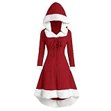 SalmophC Weihnachtskleider für Frauen, Vintage Langarm Kapuzenkleid Cocktailkleid Weihnachtsabend Party Urlaub Kostüm