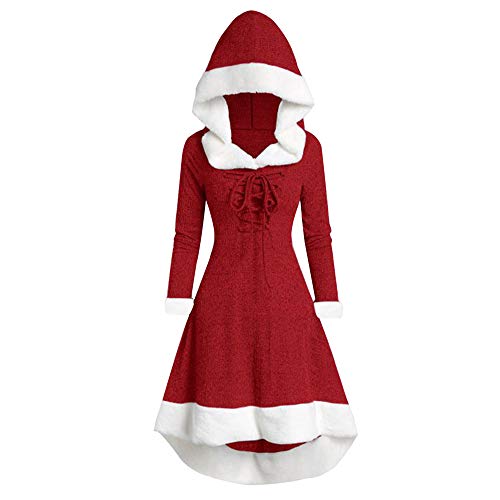SalmophC Weihnachtskleider für Frauen, Vintage Langarm Kapuzenkleid Cocktailkleid Weihnachtsabend Party Urlaub Kostüm