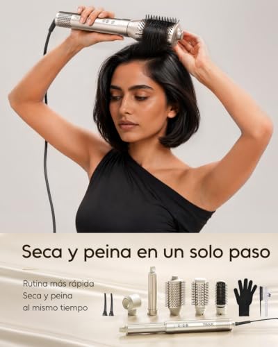 Miniatura 7 de 7magic Moldeador Pelo 6 En 1, Cepillo Secador De Pelo, Cepillo Alisador Pelo, 1300w, Efecto Coanda, Sin Daño Por Calor, Cuidado Iónico, Alisa El Frizz, Función De Autolimpieza, Con Bolsa De Viaje