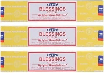 Satya Nag Champa Blessings 100% Natural Incense Sticks | 3 Packs | Handmade Incense Sticks | Used for Stress Relief, Spiritual Decor, Smudging and Meditation