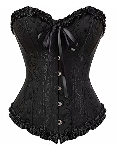 MUMZUGI Corsage Damen Satin Korsagen Body Shaper Bridal Corsage mit G-Schnur Bustiers Gothic, Schwarz S
