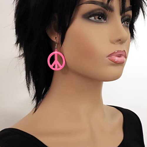 Hot Pink Hippie Peace Sign Dangle Earrings #TOP1