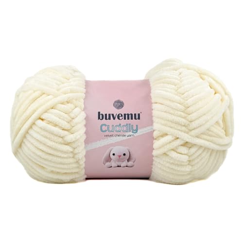 Image of Cuddly Velvet Chenille Yarn, Super Soft Fluffy Bulky for Knitting Crocheting Crafting Blanket Amigurumi, Durable for Shedding, 100 Gram (3.53 Ounces) 109 Yards (100 Meters) (Cream)