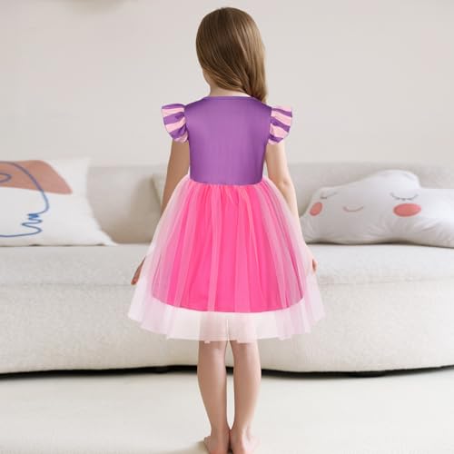 Jurebecia Girls Nightgowns Princess Nightgown Pajamas for Toddler Kids Tulle Nightdress Flutter Short Sleeves Nightie Dress3