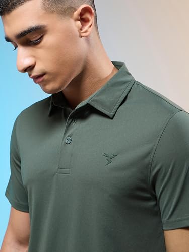 Image of TECHNOSPORT Men's Solid Slim Fit Polo Collar T-Shirt COTFLEX Half Sleeve Button Polyester for Gym Running Workout UPF50+ Anti Odour