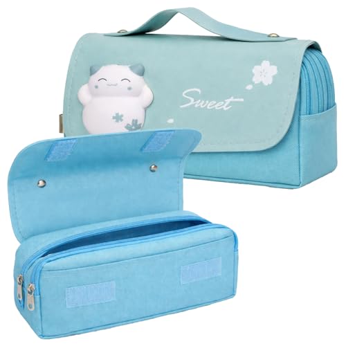 Image of FunBlast Multi-Purpose Pouch - Double Compartment Large Capacity Pouch - Happy Planet Zipper Pencil Case for Kids, Pencil Box for Kids, Stationary Pouch for Students School Supplies (Sky Blue-A)