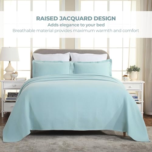 Superior 3 Piece Solitaire Cotton Bedspread Set, Home Bed Decor, Decorative Bed Spread, 2 Pillow Shams, Medium Weight Blanket, Matelasse Coverlet Bedding, Textured Quilted Pattern, Queen, Aqua by SUPERIOR - Image 8