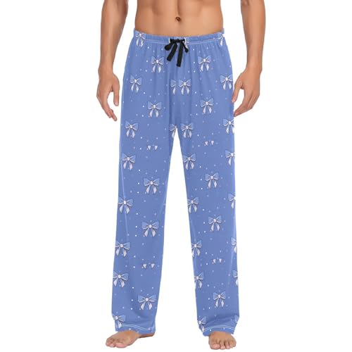 Men's Blue Polka Dots and Bows Pajama Pants with Pockets - Straight Fit Cotton Sleep Bottoms for Lounge & Nightwear2