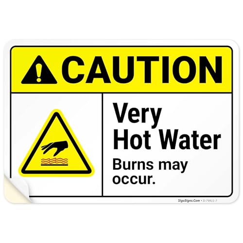 Caution Very Hot Water Burns May Occur Sign, 10x7 Inches,