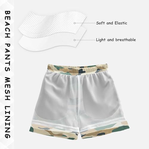 Pigsaly Boys' Swim Board Shorts Dark Green Army Camouflage Camo Print Boy's Swim Trunks Kids Swimwear 3T4