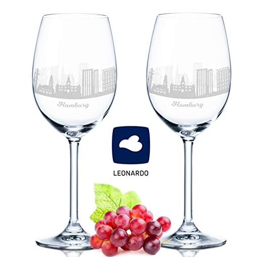 Leonardo vinglas med gravyr – Hamburg-skyline i setet – present till krävande & vinälskare – souvenir souvenir souvenir souvenir stad förlovningsel – födelsedagspresent julklapp