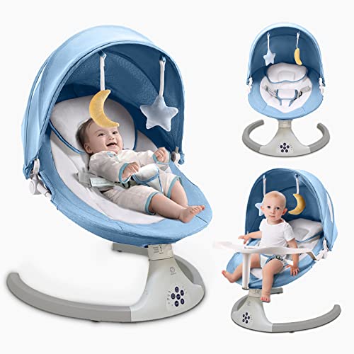 Image of ZRWD Baby Swing for Infants, 5 Speed Electric Bluetooth Baby Rocker for Newborn, 3 Timer Settings & 10 Pre-Set Lullabies, Portable Baby Rocker with Tray and Remote Control for 5-26 lbs, 0-12 Months