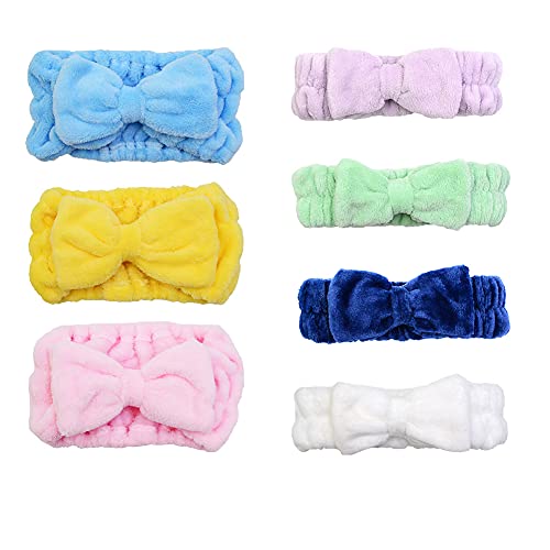 Chloven 7 Pcs Microfiber Bowtie Oversized Headbands Facial Makeup Headband Large Cosmetic Bowknot Hairlace Adjustable Elastic HairBand for Girls Womenï¼Wide + Narrow styleï¼