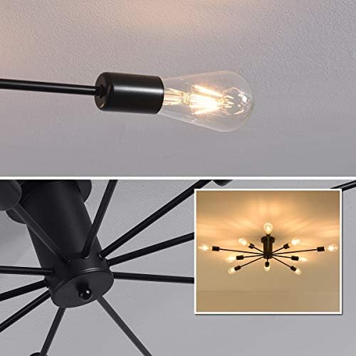 JIINOO Half Flush Żyrandol Lampa sufitowa, 10 Light E27 Nowoczesna czarna lampa sufitowa Przemysłowe oświetlenie sufitowe Lampa wisząca do kuchni Jadalnia Salon Sypialnia