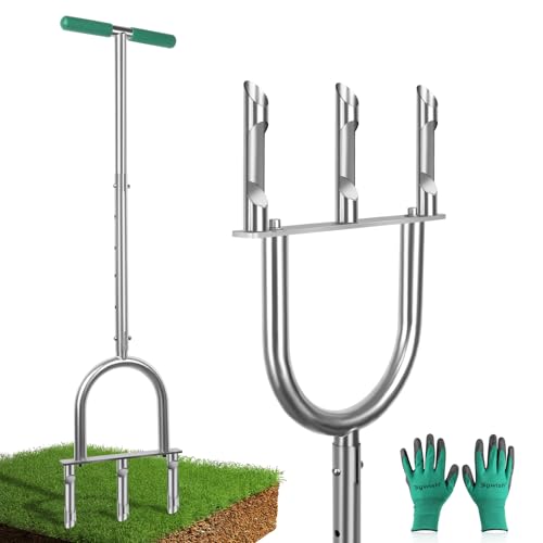 Manual Lawn Aerator Tool with 3 Hollow Tines by Bigwish