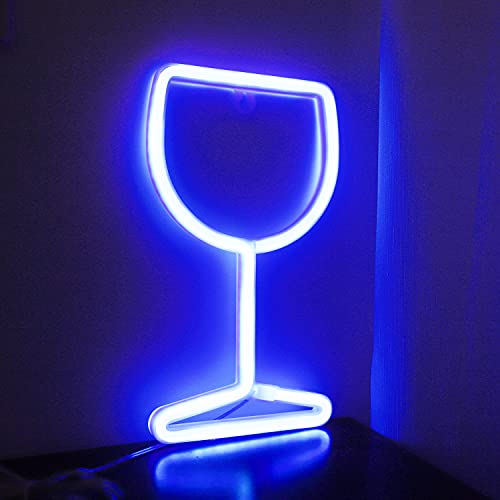 Neon Signs Wine Glass Lights, LED Neon Lights for Bar, Room Decor - Battery/USB Operated, Cool Stuff - Blue