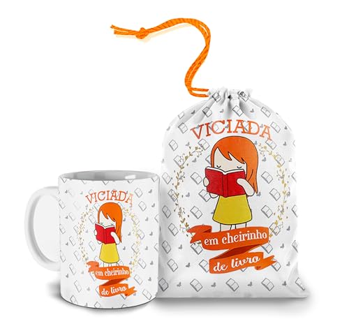 Caneca Frase - Cheirinho de Livro - Com Saquinho - Presente Criativo (Branca_com_saquinho)