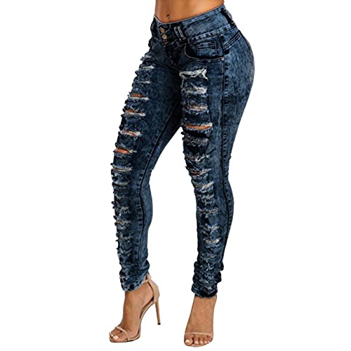Calças Jeans Moda Feminina Casual Jeans Verão Buraco Jeans Feminino Skinny Jeans Cintura Alta Stretc