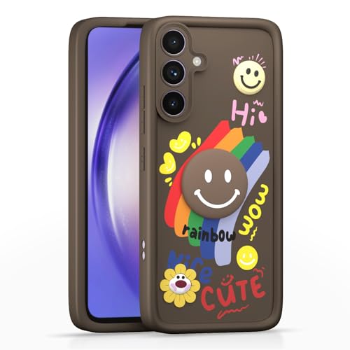 Image of Pikkme Back Cover for Samsung Galaxy A54 5G | Soft Silicone| Cute Rainbow Smile & 3D Cartoon Flower Design | Shockproof Raised Camera Protection Bumper Case (Brown)