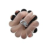 Cybche Vintage Moonstone Birthstone Ring Silver Adjustable Open Oval Gemstone Ring Gothic Halloween Hollow Opal Knuckle Finger Rings Statement Jewelry for Women