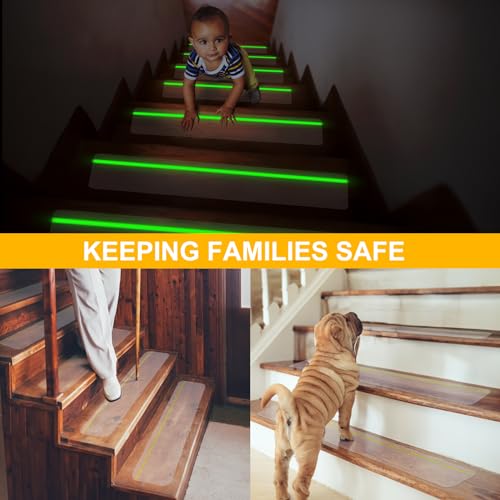 Image of Qingluan Anti Slip Tape Heavy Duty Grip Tape Non Slip Stair Treads Waterproof High Traction Safety Tape for Indoor Outdoor Stairs Steps Floors(Transparent Glow in The Dark Green, 6 Inch x 32.8ft)