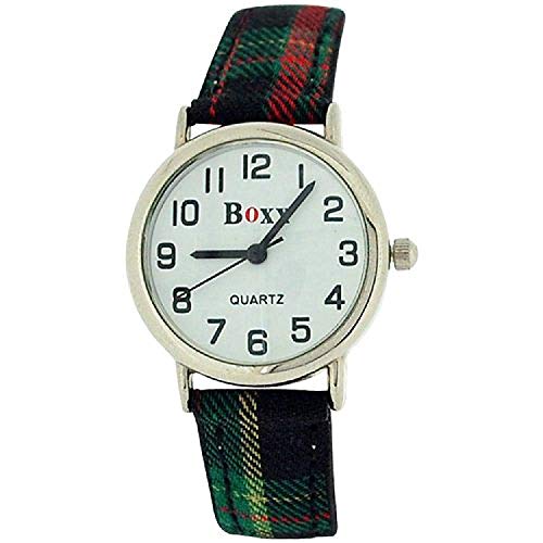 Boxx Unisex Children's Analogue Green Tartan Fabric Strap Buckle Funky Watch