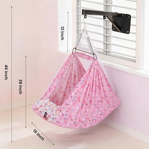 Image of Axmon Baby Cradle Jhula | Heavy Duty Iron Frame Kids Cradle | Weight Capacity Up to 20 kg | Baby Swing Hanger with 1 Inch Support Sheet, Pillow, Safety Belt & Mosquito Net | 5 Colour