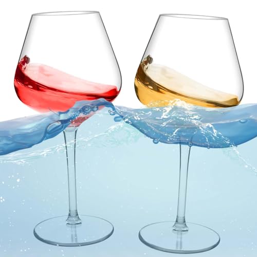 alouweekuky Lot de 2 Verres à Vin Flottants pour Piscine 530ml Verres à Vin Plastique en Tritan Verres a Champagne en Incassables Piscine Flottante Verre a Vin Rouge...